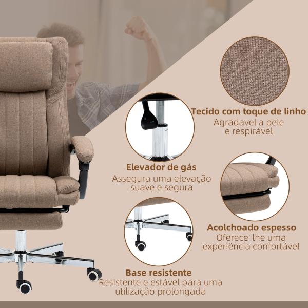 Cadeira de Escritório com 6 Pontos de Massagem com Vibração Reclinável com Altura Ajustável 65x61x101 - 113 cm Marrom