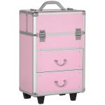 Mala de Maquilhagem Professional com Rodas 6 Gavetas Extensíveis Fechadura 2 Chaves e Alça Retrátil 36x23x58 cm Rosa