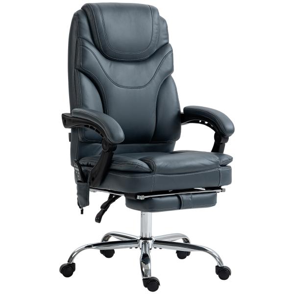 Cadeira de Escritório com 6 Pontos de Massagem por Vibração Aquecimento Estofada em Couro PU 67x67x113 - 121 cm Cinza