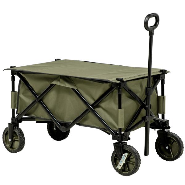Carrinho Dobrável de com Rodas com Guiador Bancada Dobrável 5 Bolsas de Armazenamento 108x55x93cm Verde Escuro