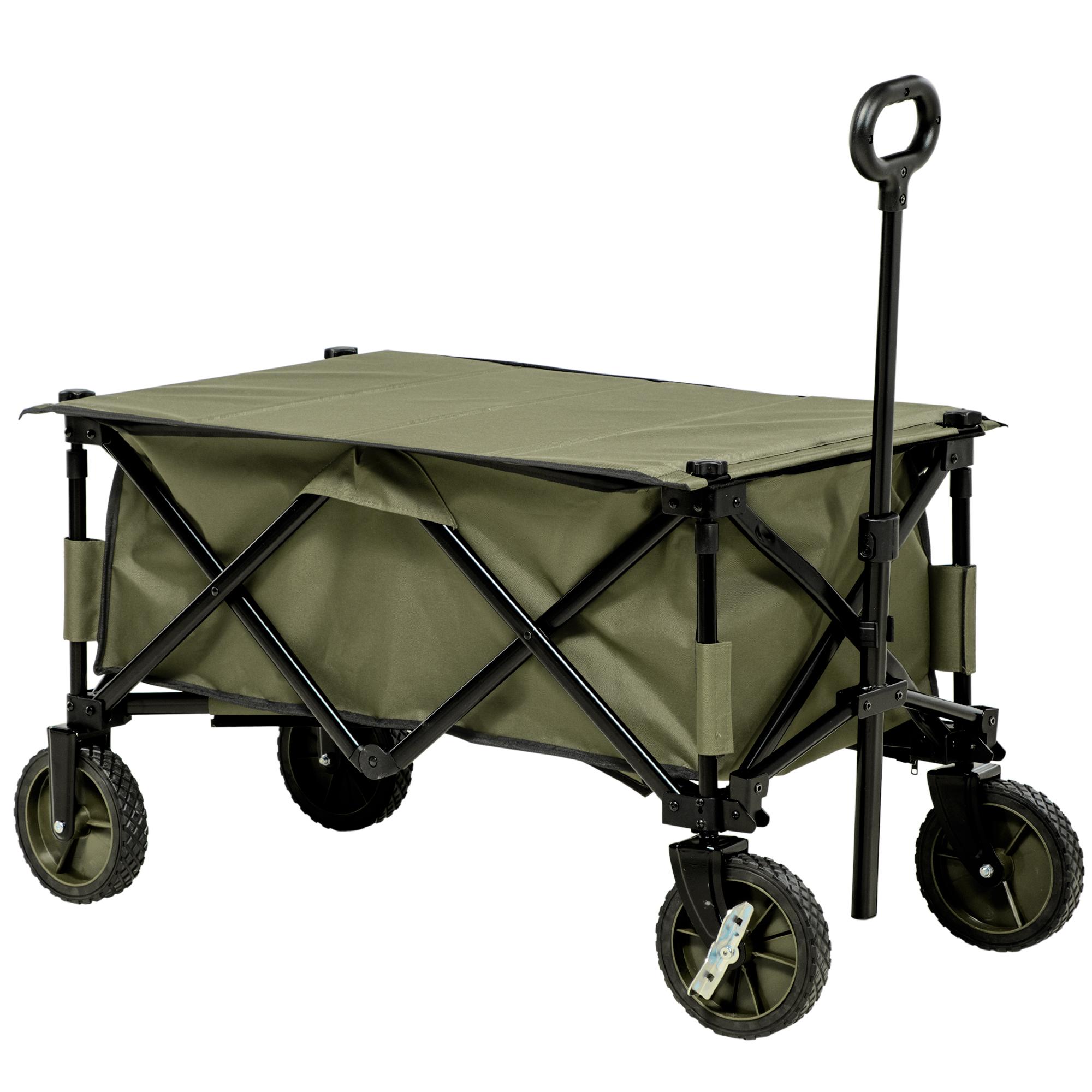 Carrinho Dobrável de com Rodas com Guiador Bancada Dobrável 5 Bolsas de Armazenamento 108x55x93cm Verde Escuro