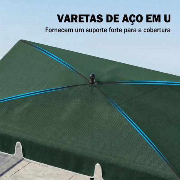 Chapéu de Sol Retangular de Jardim 198x130x240cm Chapéu de Sol de Alumínio com Função de Inclinação para Terraço Pátio Exterior Verde