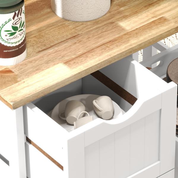 Carrinho de Cozinha com Rodas Carrinho de Serviço com 3 Gavetas 2 Prateleiras Abertas e Bandeja 67x37x85,5 cm Branco
