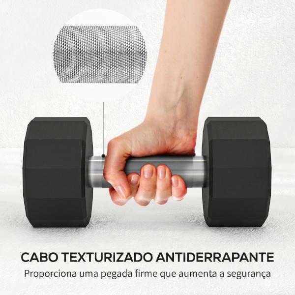 Conjunto de 2 Halteres Dodecagonais 2 x 10 kg em Metal com Revestimento em Borracha para Treino em Casa e Ginásio Preto