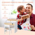 Secretária para Crianças de 3 e 6 Anos Conjunto de Mesa e Cadeira com Gaveta e Prateleira para Livros 70x50x75 cm Branco e Madeira