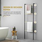 Toalheiro de 4 Níveis Toalheiro Casa de Banho com 4 Barras de Bambu e Estrutura de Aço 49x5,5x167,5 cm Preto e Madeira
