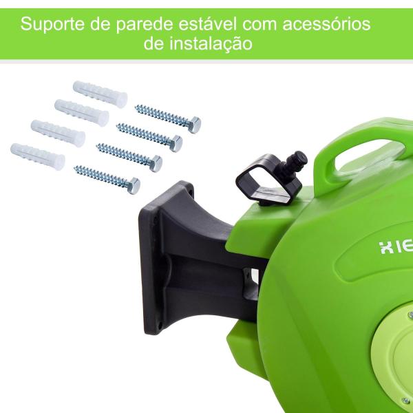 Carretel para Mangueira 15m+1,5m Enrolador de Mangueira Montado na Parede 180º Giratório 47,5x15,5x35,5cm Verde