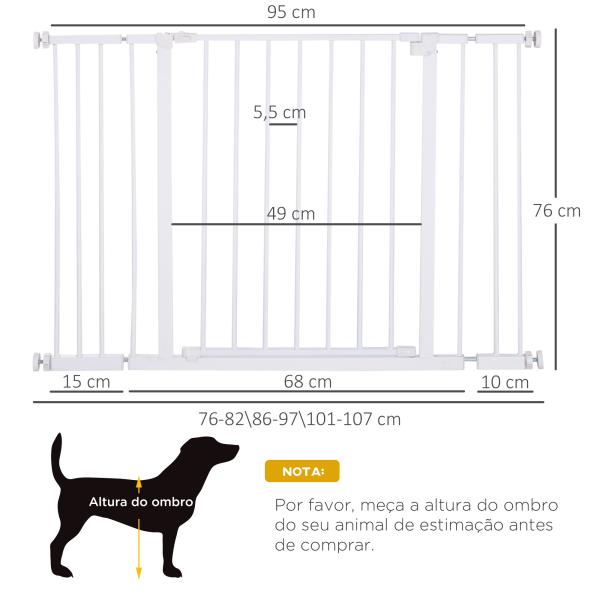 Barreira de Segurança para Animais de Estimação Extensível para Escadas e Portas Barreira de Segurança para Cães 76 - 107x76 cm Branco