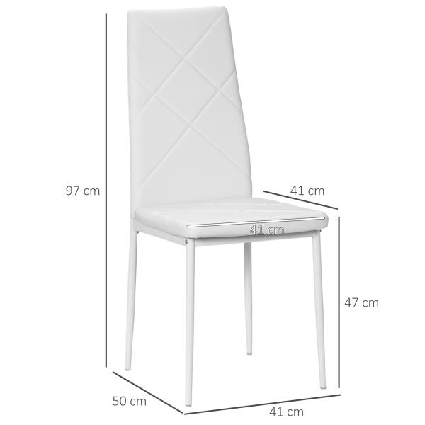 Conjunto de 4 Cadeiras de Sala de Jantar Estofadas em Couro Sintético com Encosto Alto e Pés de Aço 41x50x97cm Branco