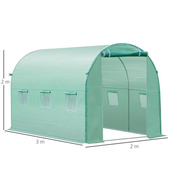 Cobertura de Estufa com 6 Janelas e Porta para Jardim Anti - UV PE 300x200x200 cm Verde