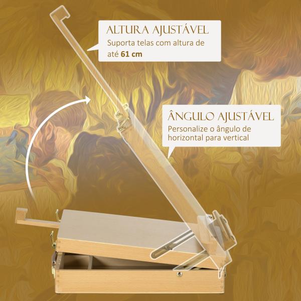 Cavalete de Mesa Ajustável em Madeira de Faia com 5 Compartimentos Prancha de Desenho e Esboços Dobrável 27x41,5x42,5 - 74,5 cm Madeira
