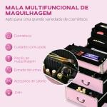 Mala de Maquilhagem Professional com Rodas 6 Gavetas Extensíveis Fechadura 2 Chaves e Alça Retrátil 36x23x58 cm Rosa