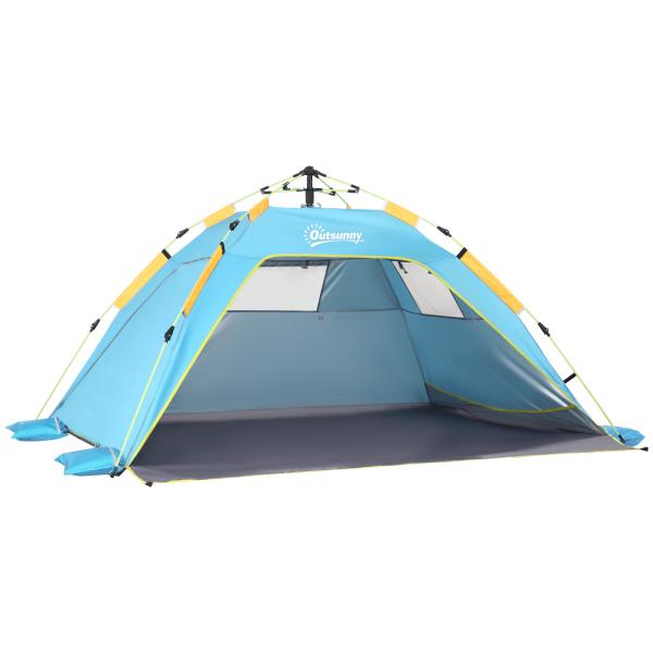 Tenda de Praia Pop - up para 1 - 2 Pessoas com 2 Acessos, 2 Janelas e Bolsa de Transporte 220x173x120 cm Azul Claro