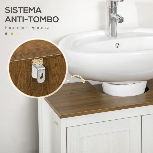 Móvel para Lavatório Pousar de Madeira com 2 Portas e Prateleira Ajustável Estilo Moderno 60x30x60cm Branco e Madeira