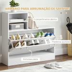 Móvel Cabide de Entrada com Espelho Cabide e Sapateira com 6 Ganchos e Prateleiras para 8 Pares de Sapatos Branco Brilhante