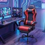 Cadeira Gamer com Massagem Lombar Vibratória Reclinável 155° Altura Ajustável Apoio de Cabeça e Apoio para os Pés Retrátil Vermelho