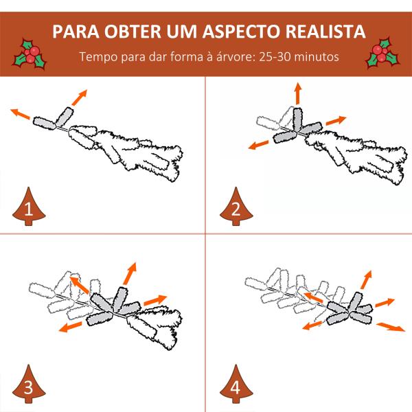 Árvore de Natal Artificial 180cm com 678 Ramas 53 Pinhas e 53 Frutinhas Folhas de PVC PE Base Dobrável e Suporte Metálico Decoração de Natal para Interiores Verde