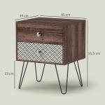 Mesa de Cabeceira com 2 Gavetas Pés de Aço Estilo Boémio Mesa de Cabeceira para Quarto Sala de Estar 45x39x55,5 cm Marrom