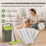 Conjunto de Mopa Plana e Balde com Espremedor 2 Compartimentos Cabeça 360° 5 Mopas de Microfibra Uso a Seco e Húmido Cinza Escuro