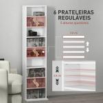 Estante para CDs e DVDs Suportes para CD Estreitos com 9 Compartimentos Prateleiras Ajustáveis 33x24x140 cm Branco