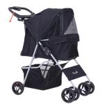 Carrinho para Animais de Estimação Dobrável para Cães com Capô Ajustável Cesta de Armazenamento e Rodas com Freio Tecido Oxford Estrutura de Aço 74x46x94cm Preto