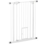 Barreira de Segurança para Cães Animais de Estimação 74 - 80cm para Escadas Portas e Corredores com Porta para Gatos Fechamento Automático e Sistema de Duplo Bloqueio Altura 91,4cm Branco