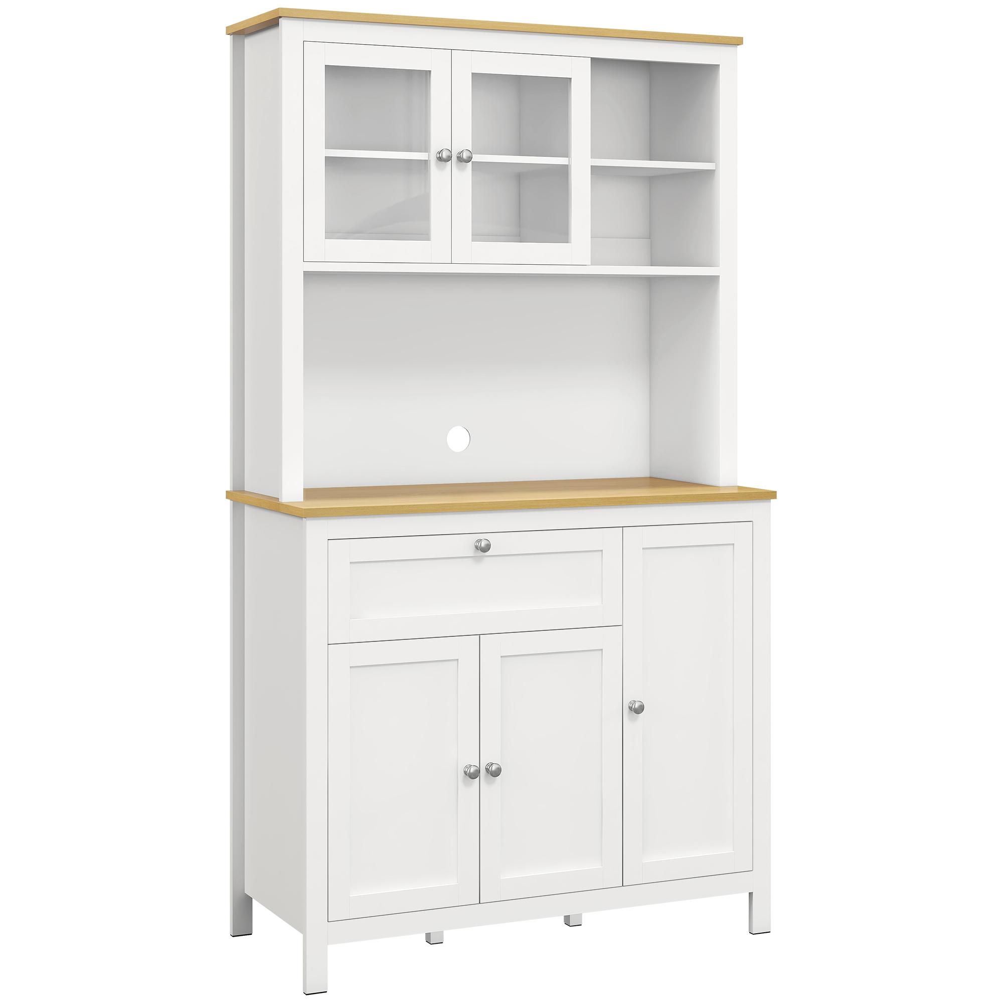 Armário de Arrumação Alto com 5 Portas Prateleiras Ajustáveis para Micro - Ondas 100x40x180 cm Branco e Madeira