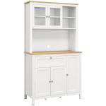 Armário de Arrumação Alto com 5 Portas Prateleiras Ajustáveis para Micro - Ondas 100x40x180 cm Branco e Madeira