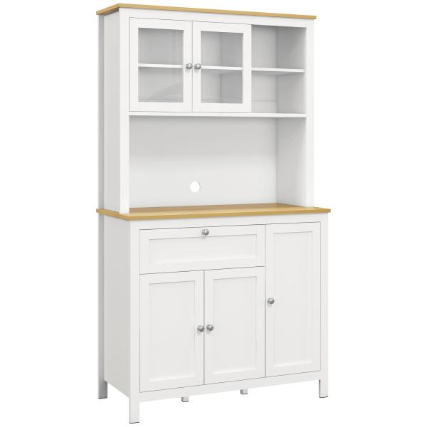 Armário de Arrumação Alto com 5 Portas Prateleiras Ajustáveis para Micro - Ondas 100x40x180 cm Branco e Madeira