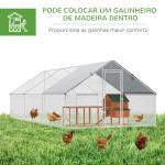 Galinheiro de Exterior Grande 3x6x2m Gaiola para 12 - 18 Galinhas de Aço Galvanizado com Teto de PE e Fechadura para Coelhos Prata