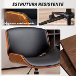 Cadeira de Escritório sem Braços Cadeira de Secretária Vintage Giratória Estofada em PU Altura Ajustável 52x54x74 - 84 cm Preto e Madeira
