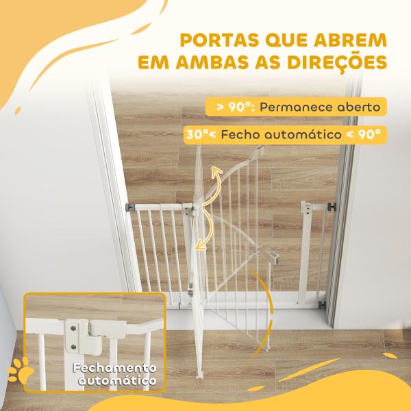 Barreira de Segurança para Cães com Largura Ajustável 74 - 94 cm e Extensão para Escadas e Portas Branco