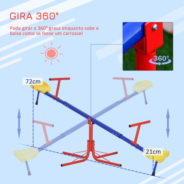 Balanço giratória 360º para crianças acima de 3 anos com base de 4 hastes, postes de parada e alças de fácil aderência Jardim Pátio 182x77x43 cm Multicolor