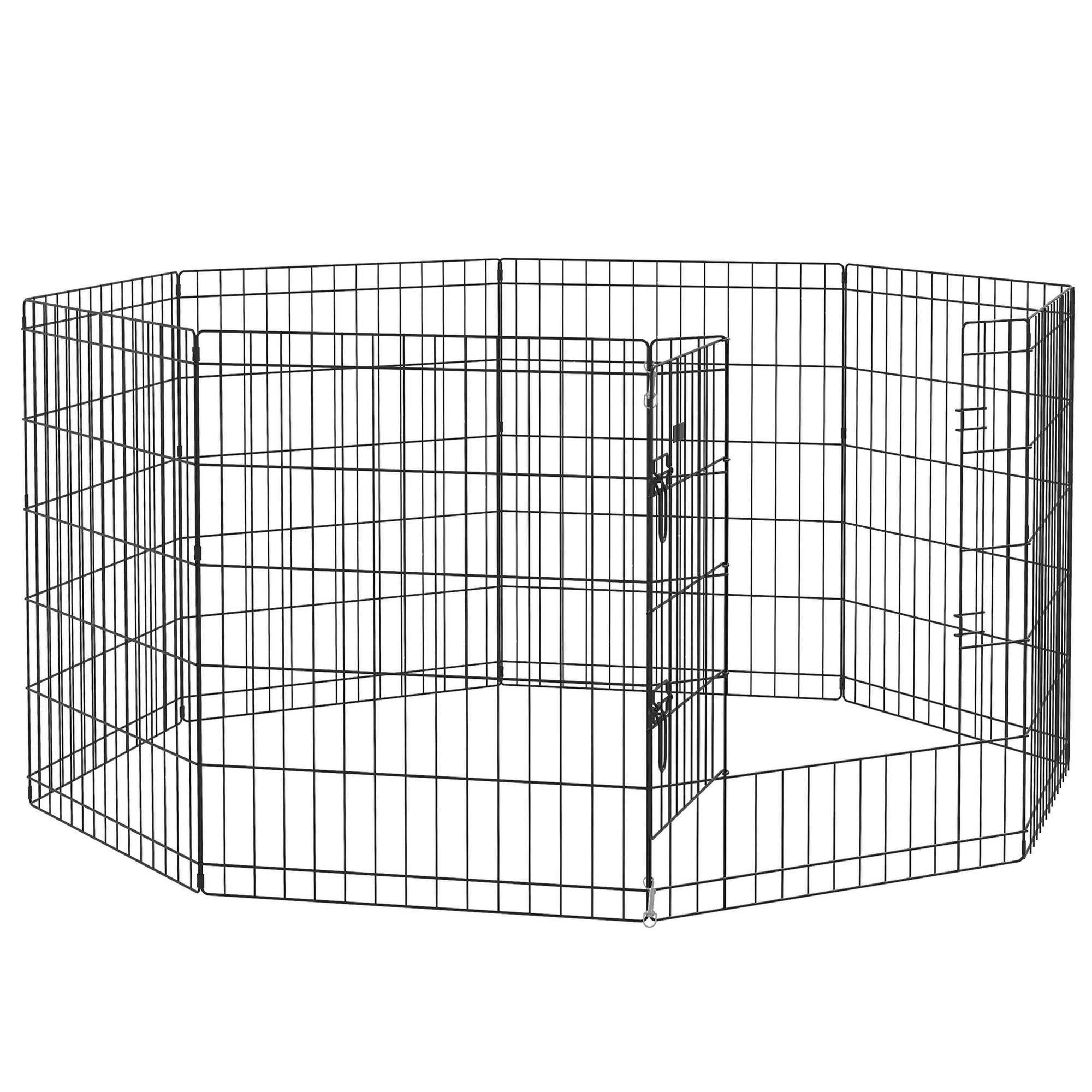 Parque para Cães 8 Painéis Dobráveis Gaiola Metálica para Animais de Estimação com Porta e Dupla Fechadura 76x61cm Preto