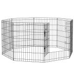 Parque para Cães 8 Painéis Dobráveis Gaiola Metálica para Animais de Estimação com Porta e Dupla Fechadura 76x61cm Preto