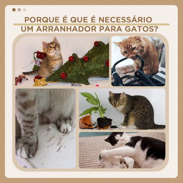 Arranhador para Gatos de 2 Níveis com Poste e Tapete de Arranhar Cama e Bola Suspensa 35,5x37x46 cm Cinza