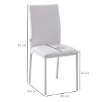 Conjunto de 4 Cadeiras de Sala de Jantar, Cadeiras Modernas para Cozinha, Encosto Alto com Costuras Decorativas em Forma de Diamante, Estofadas em Pele Sintética, Pernas de Aço, Suportam até 120 kg, Branco