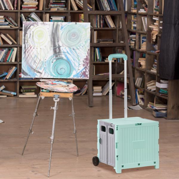 Carrinho de Armazenamento Dobrável Carrinho de Compras com 2 Rodas Capacidade 32L para Casa 41,5x32,5x85 cm Verde