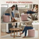 Puff de Arrumação Banco de Arrumação Dobrável 35 L 38x38x38 cm Estofado em Veludo Baú de Arrumação Redondo Rosa