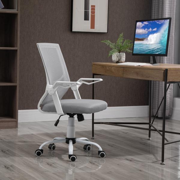 Cadeira de Escritório Ergonômica Giratória com Altura Ajustável Apoio para os Braços Dobrável Suporte Lombar e Encosto Transpirável 62,5x55x94 - 104 cm Cinza