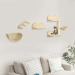 Prateleiras de Parede para Gatos 4 Peças com Rede Plataforma Semicircular Plataformas de Salto e Poste de Sisal Bege