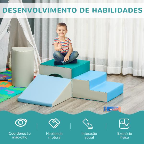 Conjunto de 4 Blocos de Espuma para Crianças de 1 - 3 Anos Figuras de Construção Brinquedo de Aprendizagem Infantil Estofado em PU 150x50x39cm Multicor