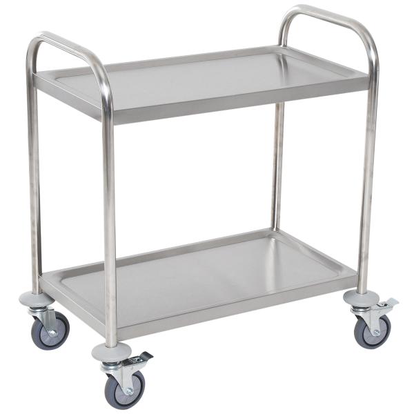 Carrinho Auxiliar com Rodas de Aço Inoxidável Carrinho de Cozinha com 2 Prateleiras e 2 Pegas 70,5x40,5x81 cm Prata