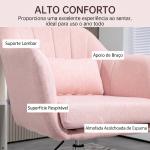 Cadeirão Giratório 360° para Sala de Estar com Altura Ajustável, Encosto Envolvente, Apoios de Braços e Almofada, 60x60x79 - 91 cm, Rosa