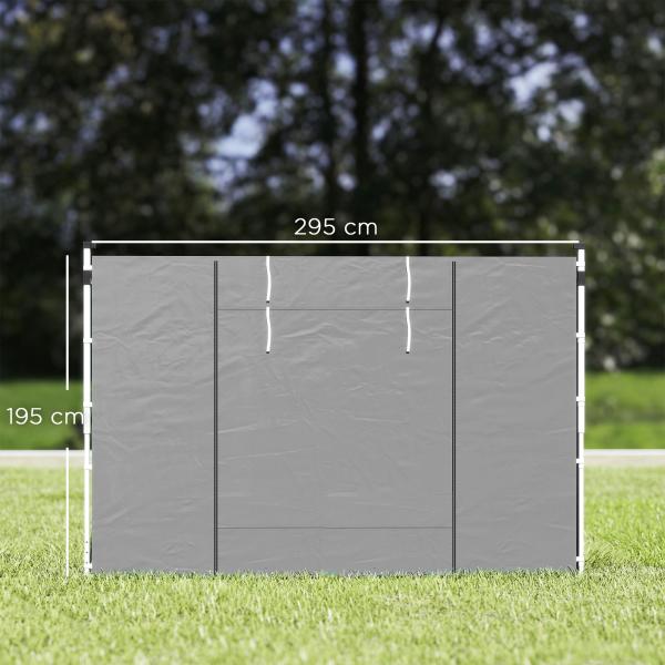 2 Paredes Laterais para Tenda 300x200 cm com Janela Enrolável e Porta com Fecho para Tendas 3x3 m ou 3x6 m Cinzento