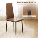 Conjunto de 4 Cadeiras de Jantar Estofadas em Couro Sintético com Encosto Alto e Pernas de Aço 41x50x97 cm Castanho