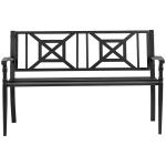 Banco de Jardim de 2 Lugares Banco de Exterior de Aço com Apoio para os Braços e Encosto Decorativo para Terraço Varanda Pátio Carga 280kg 128x62,5x81,5cm Preto