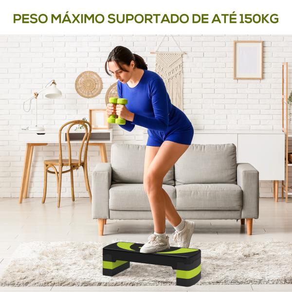 Step para Exercício Aeróbico Plataforma Step com Altura Ajustável em 3 Níveis 80x31x10 - 20 cm Verde e Preto