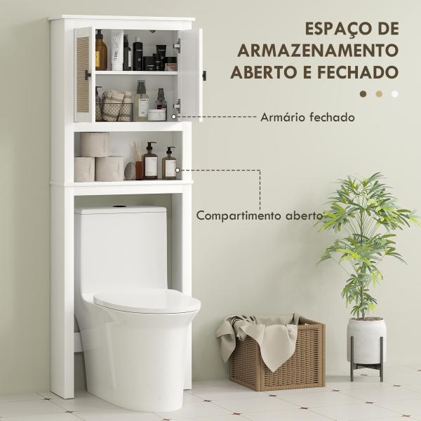Móvel sobre Sanita Armário sobre Sanita com 2 Portas com Frente em Vime Compartimento e Prateleira Ajustável 60x19,5x160 cm Branco