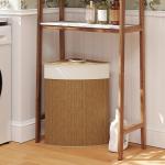 Cesto para Roupa Suja de Bambu de 55L com Tampa e Asa Saco Extraível e Lavável para Casa de Banho Quarto, 35x35x60 cm Castanho